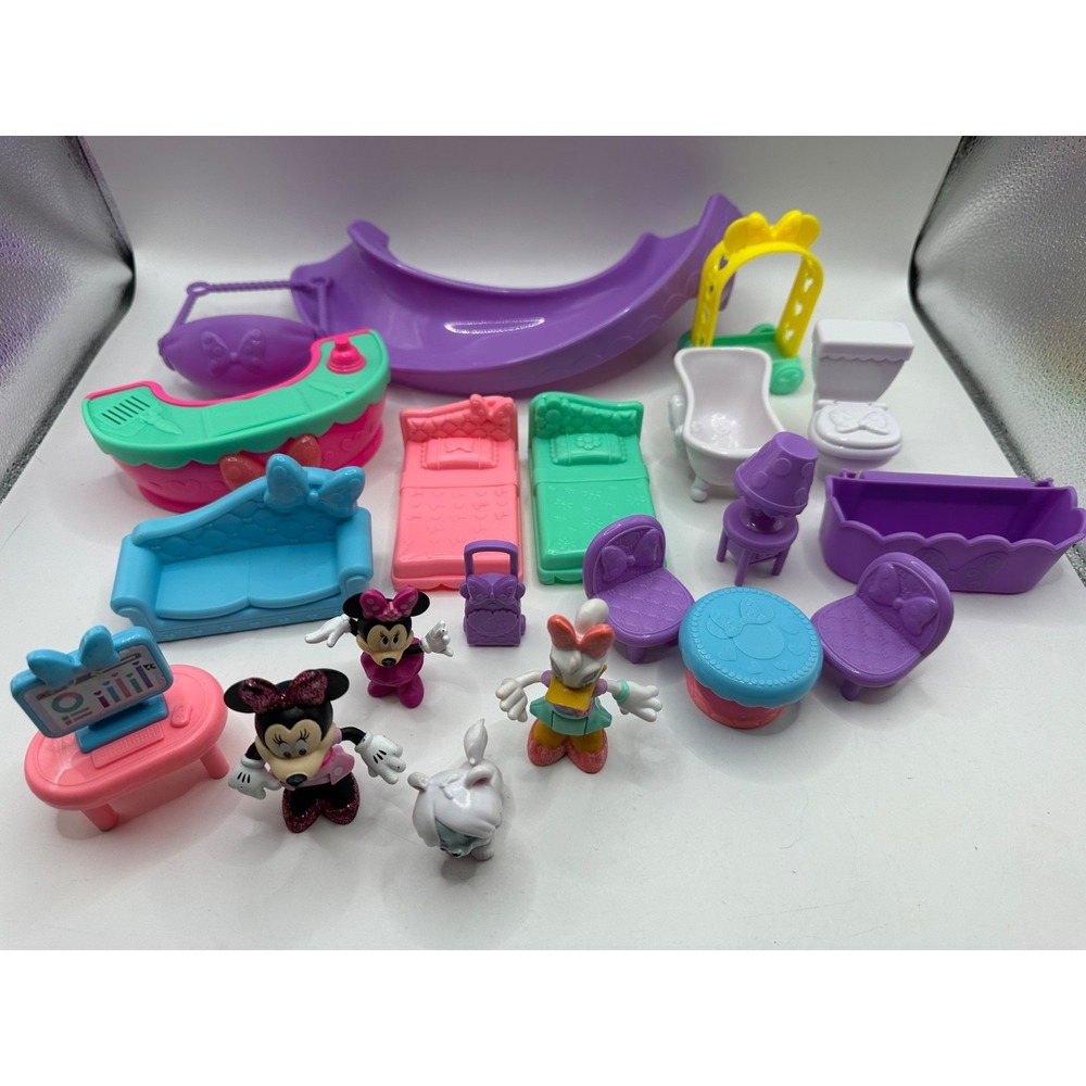 Disney Minnie's Bow-tel Dollhouse Furniture 20pc Lot Minnie Mouse Daisy Duck